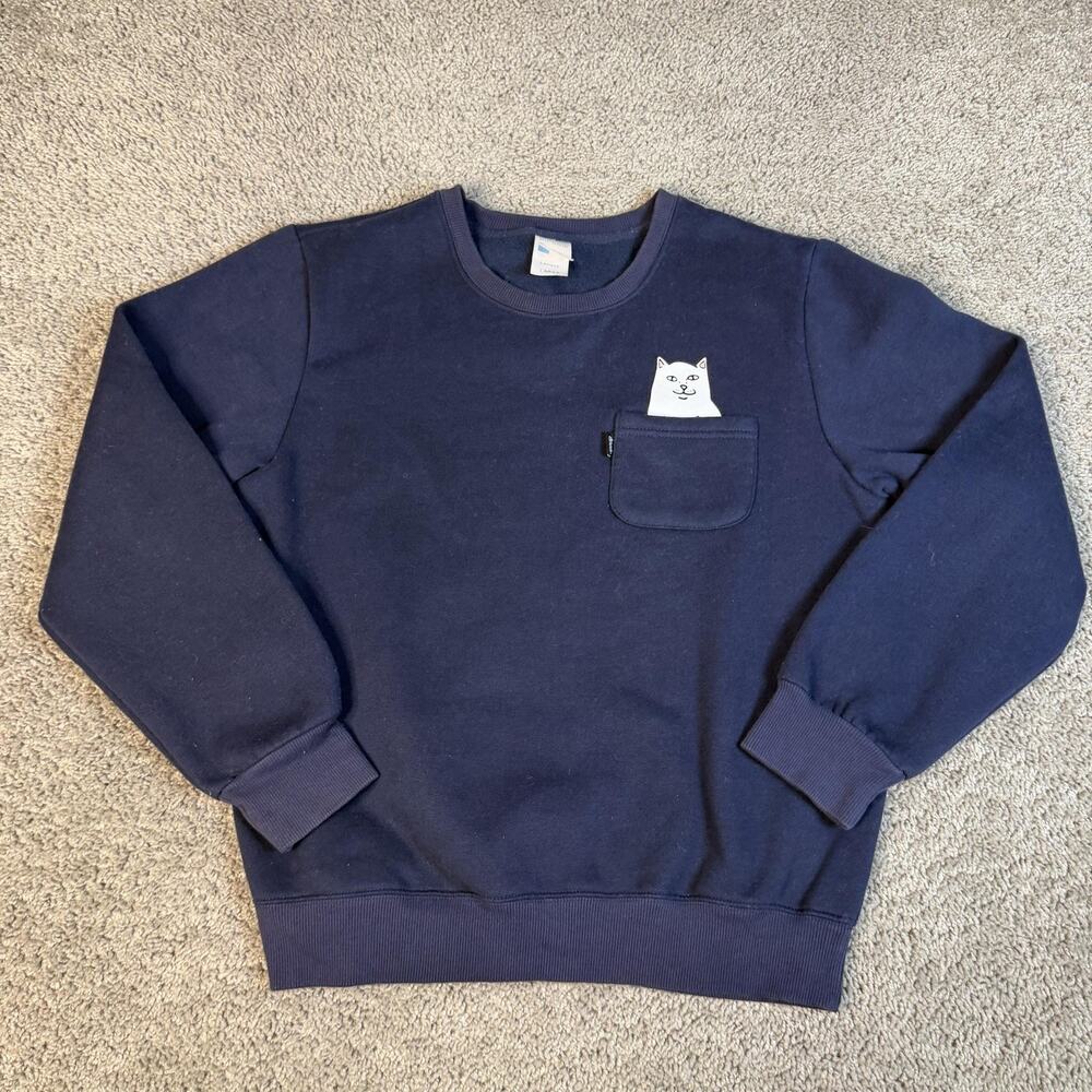 RIPNDIP Sweatshirt Womens L Blue Pullover Crewneck Fleece Pocket Graphic